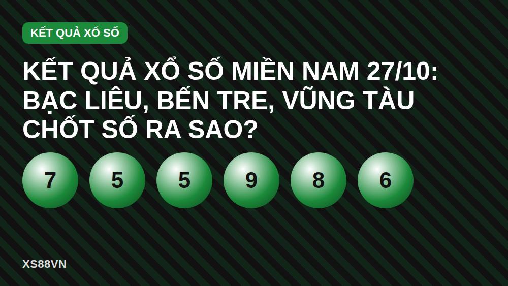 Kết quả xổ số miền Nam 27/10: Bạc Liêu, Bến Tre, Vũng Tàu chốt số ra sao?